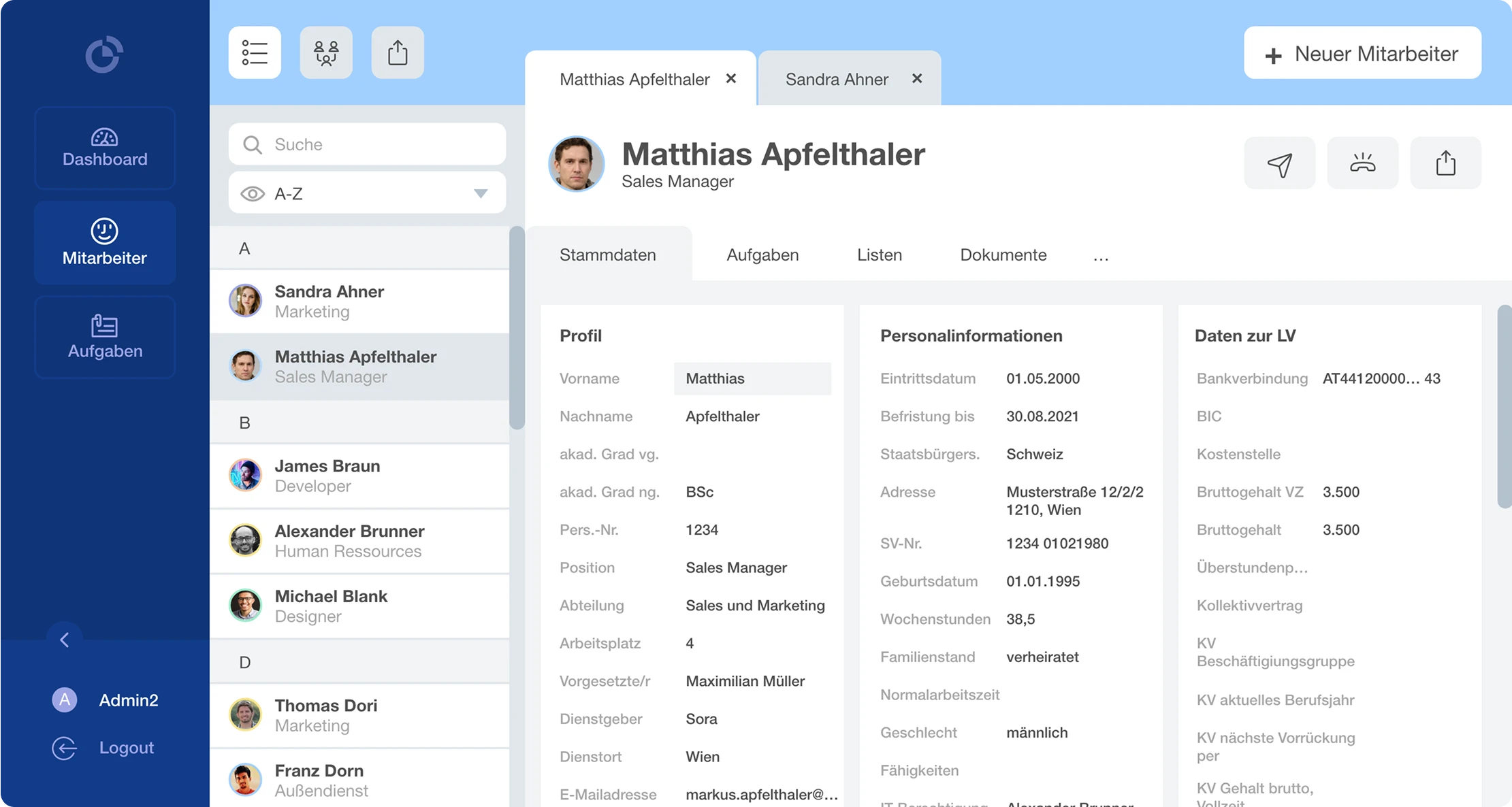 Zeiterfassung Software Oberfläche mit der Anzeige von Mitarbeiter:innen